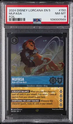 2024 DISNEY LORCANA SHIMMERING SKIES FOIL MUFASA - RULER OF PRIDE ROCK PSA 8 - Image 1