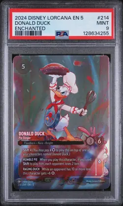 2024 DISNEY LORCANA EN 5-SHIMMERING SKIES #214 DONALD DUCK - PIE SLINGER PSA 9 - Image 1