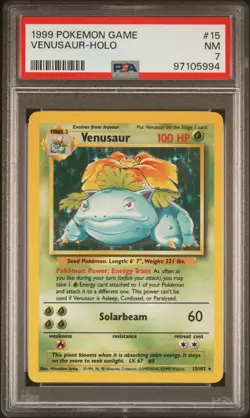 1999 POKEMON BASE SET UNLIMITED #15 VENUSAUR-HOLO PSA 7 - Image 1