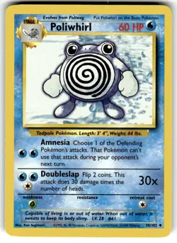 Base Set Pokemon TCG Poliwhirl 38/102 Unlimited NM - Image 1