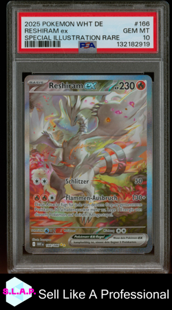 RESHIRAM EX SPECI4L ILL RARE POKEMON GER WHT DE-WHITE FLARE 2025 166 PSA 10 - Image 1