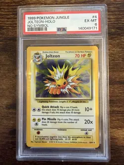 1999 Pokemon Jungle Jolteon Holo PSA 6 No Symbol Error, 4/64 - Image 1