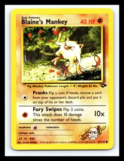 💥 Blaine's Mankey Gym Challenge Pokemon 2000 Vintage Non Holo # 63/132 - Image 1