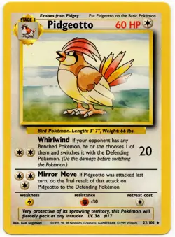Pokemon TCG - PIDGEOTTO - 22/102 - RARE - UNLIMITED - BASE SET (1999) - LP+ - Image 1