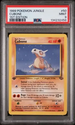 POKEMON CARD 1999 PSA 9 MINT JUNGLE SET 1ST EDITION #50 Cubone - Image 1
