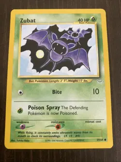 Zubat 59/64 Neo Revelation Rare Vintage Pokemon Card Zoobat Zuba - Image 1