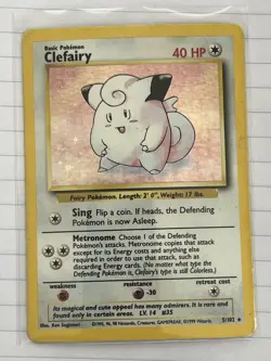 Pokemon Clefairy Base Set Holo Rare 40HP 5/102 English 1999 Card - Image 1