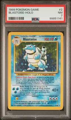 Grade 7 PSA Holo Blastoise Pokemon Base set 1999 card number #2 - Image 1