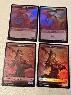 4 x mtg foil token Warrior // Dragon, 0013//0011, Tarkir Dragonstorm, unplayed - Image 1