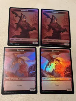 4 x mtg foil token Warrior // Dragon, 0013//0011, Tarkir Dragonstorm, unplayed - Image 2