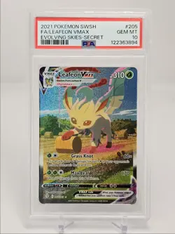LEAFEON VMAX 2021 POKEMON EVOLVING SKIES SECRET RARE B 205/203 PSA 10 Q2419 - Image 1