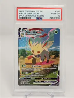 LEAFEON VMAX 2021 POKEMON EVOLVING SKIES SECRET RARE A 205/203 PSA 10 Q2419 - Image 1