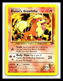 💥 Blaine's Growlithe 2000 Gym Challenge Non Holo # 62/132 Pokemon - Image 1