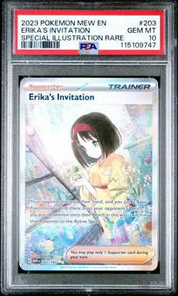 2023 POKEMON MEW EN-151 SPECIAL ILLUSTRATION RARE #203 ERIKA'S INVITATION PSA 10 - Image 1
