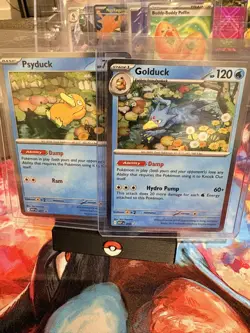 Pokemon TCG Mega Evolution Psyduck MEP 007 and Golduck MEP 008 Black Star Promos - Image 1