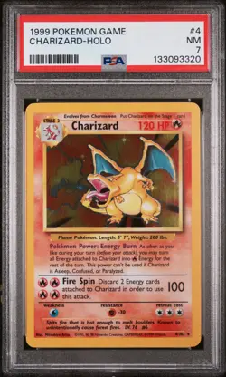 1999 POKEMON BASE SET UNLIMITED #4 CHARIZARD-HOLO PSA 7 - Image 1