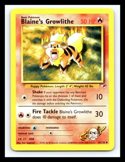 💥 Blaine's Growlithe 2000 Gym Heroes Non Holo # 35/132 Pokemon - Image 1
