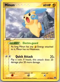 Minun 37/106 Uncommon Emerald Pokemon Moderately Played - Image 1