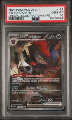 Pokemon PSA 10 N's Zoroark Ex #185 JTG Special illustration Rare 2025 Italiano - Image 2