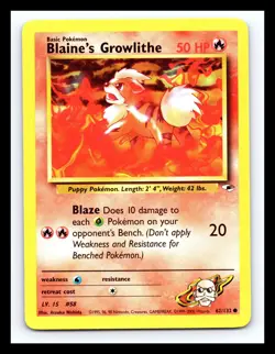 💥 Blaine's Growlithe 2000 Gym Heroes Non Holo # 62/132 Pokemon - Image 1