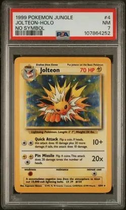 1999 POKEMON JUNGLE NO SYMBOL #4 JOLTEON-HOLO PSA 7 - Image 1