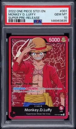 PSA 10 Monkey D. Luffy Super Pre-Release ST01-001 (2022) One Piece - Image 1
