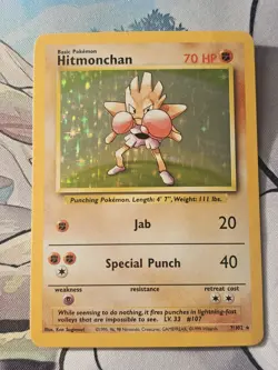 1999 Pokemon TCG Hitmonchan Holo Rare Card 7/102 Unlimited Base Set - Image 2