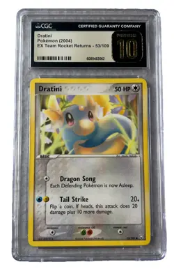 CGC-10 Pristine Mint Dratini Pokemon Card 2004!EX Team Rocket Returns 53/109 - Image 1