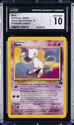 2000 POKEMON BLACK STAR PROMOS POKEMON LEAGUE #8 MEW CGC 10 GEM MINT - Image 1