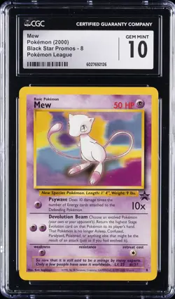 2000 POKEMON BLACK STAR PROMOS POKEMON LEAGUE #8 MEW CGC 10 GEM MINT - Image 1