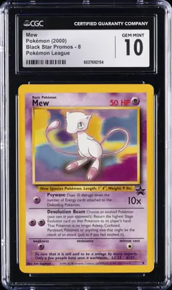 2000 POKEMON BLACK STAR PROMOS POKEMON LEAGUE #8 MEW CGC 10 GEM MINT - Image 1