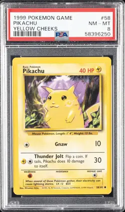 1999 POKEMON GAME YELLOW CHEEKS #58 PIKACHU PSA 8 - Image 1
