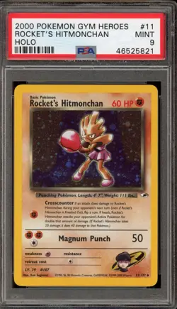 Pokemon Rocket's Hitmonchan Gym Heroes Unlimited Holo Rare #11 PSA 9 Mint - Image 1
