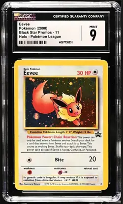 Eevee # 11 Holo Black Star Promo 2000 Pokemon League CGC 9 Mint - Image 1