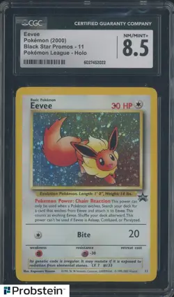 2000 Pokemon Black Star Promos #11 Pokemon League Eevee Holo CGC 8.5 NM-MT+ - Image 1