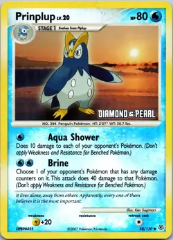 Prinplup 58/130 Diamond and Pearl Reverse Holo Pokemon TCG MP - Image 1