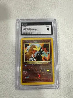 CGC 9 MINT Entei 2001 Black Star Movie Promo 34 Reverse Holo Pokemon Card SWIRL - Image 1
