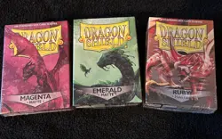 Lot Of 3 Packs Of Dragon Shield 100 - Count Matte Sleeves Magenta / Emerald/Ruby - Image 1