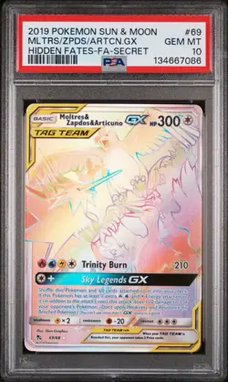 Pokemon Moltres Zapdos Articuno GX Secret Rare 69/68 Hidden Fates English PSA 10 - Image 1