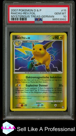 RAICHU POKEMON 15/123 2007 MYSTERIOUS TREASURES REVERSE FOIL GER PSA 10 - Image 1