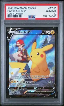 2022 POKEMON SWORD & SHIELD LOST ORIGIN #TG16 FULL ART/PIKACHU V PSA 10 - Image 1