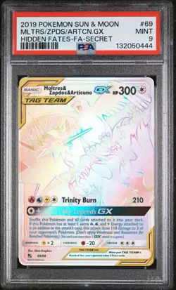 2019 Pokemon Sun And Moon Rainbow Moltres Zapdos Articuno GX Hidden Fates PSA 9 - Image 1