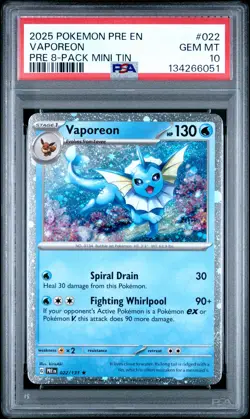 2025 POKEMON PRE EN-PRISMATIC EVOLUTIONS #022 VAPOREON PSA 10 - Image 1