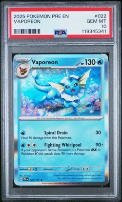 PSA 10 2025 Pokemon Pre En-Prismatic Evolutions Vaporeon #022 - Image 1