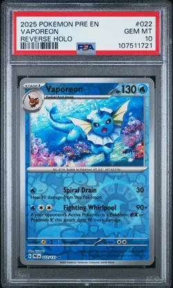 2025 POKEMON PRE EN-PRISMATIC EVOLUTIONS REVERSE HOLO #022 VAPOREON PSA 10 - Image 1
