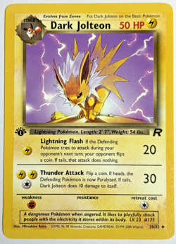 Pokemon TCG Dark Jolteon 1st Edition Uncommon Card #38/82 Team Rocket - NM - Image 1