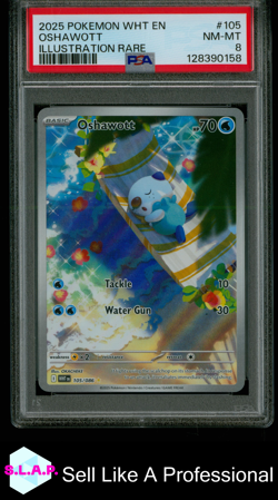 OSHAWOTT ILLUSTRATION RARE POKEMON WHT EN-WHITE FLARE 2025 105 PSA 8 - Image 1