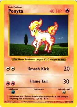 Pokemon TCG Ponyta Base Set 60/102 Regular Shadowless Common VLP - Image 1
