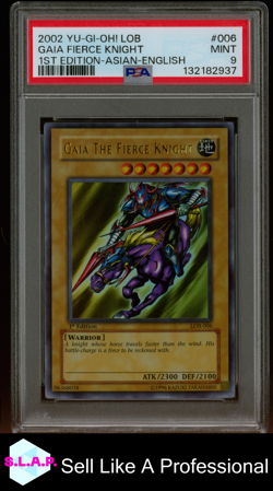 GAIA FIERCE KNIGHT 1ST EDI-ASIA-EN YU-GI-OH! BLUE EYE WHITE DRGN 2002 006 PSA 9 - Image 1