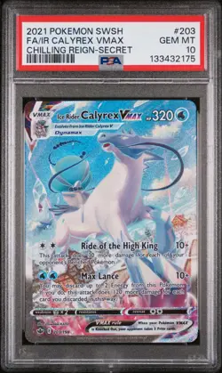 2021 POKEMON SWSH CHILLING REIGN #203 FULL ART/ICE RIDER CALYREX VMAX PSA 10 - Image 1